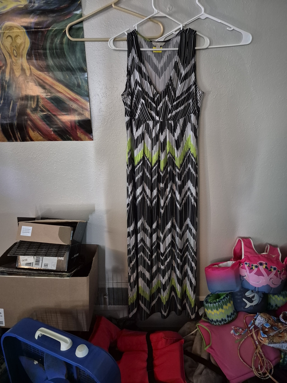 Laura Ashley Black, White and Lime Chevron Maxi Dress